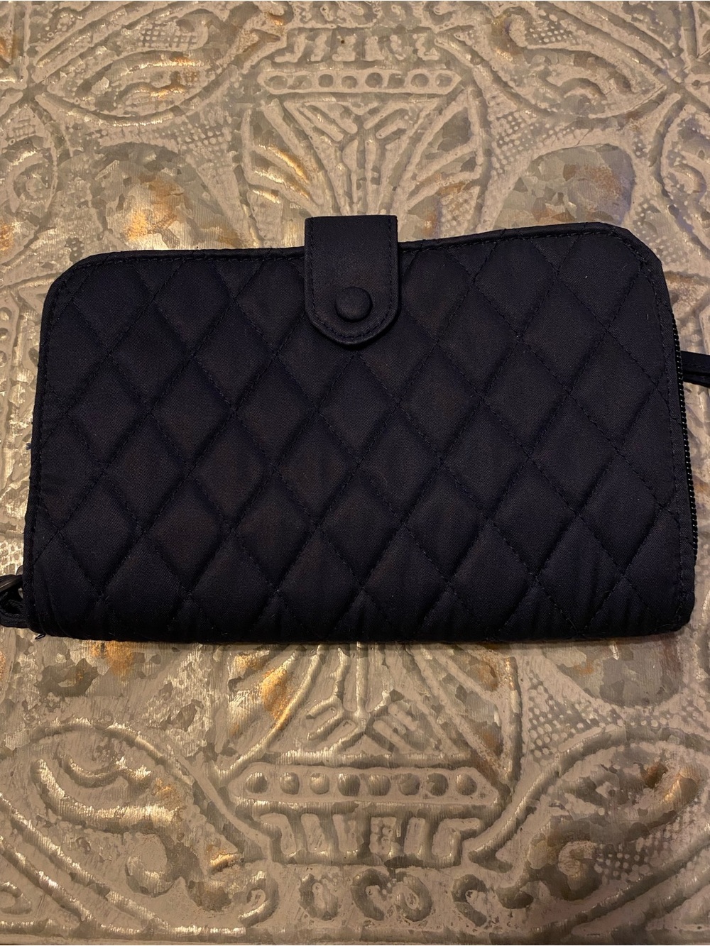 Vera Bradley Large Tab Wallet in Peacoat - Navy Blue Quilted Like New